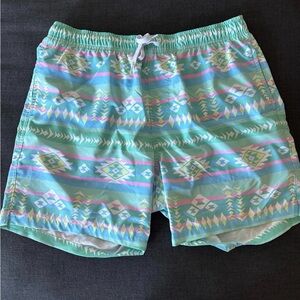 Vibrant Aqua Patterned Swim Trunks
